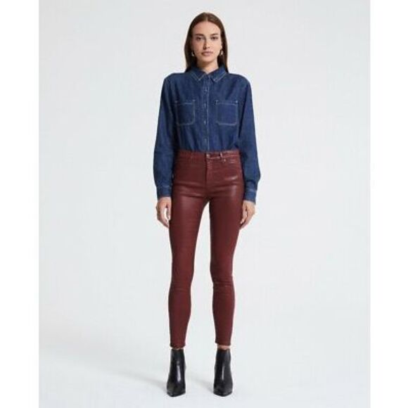 $248 AG Adriano Goldschmied Women Jeans Size 27 Coated Farrah High Rise Skinny A - Picture 1 of 5